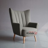 新古典后现代沙发椅 外贸美式休闲椅布艺椅子 法式麻布单人沙发椅