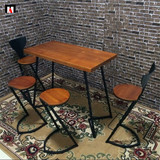 热卖欧美式铁艺实木吧台桌椅 复古酒吧桌高脚椅高脚凳吧凳前台椅