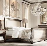 简约美式实木布艺软包双人床 法式loft复古风格1.5/1.8米宫廷婚床