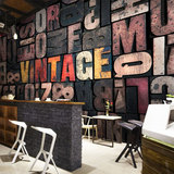 3D欧式立体木纹字母艺术墙纸酒吧咖啡店休闲餐厅背景壁纸大型壁画