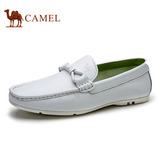 骆驼正品牌男鞋夏季男士韩版日常休闲豆豆鞋青年英伦风真皮鞋白色