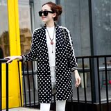 2015韩版春秋波点薄西装茧型中长款女外套立领大码长袖开衫外套