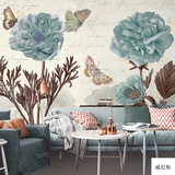 复古欧式艺术壁纸 沙发卧室背景墙纸 抽象大型壁画墙布 手绘花卉