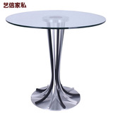 简约现代商务接待谈判洽谈桌椅创意时尚个性钢化玻璃圆桌餐桌AL11