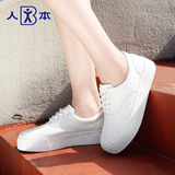 人本2016夏款运动风纯白色松糕女帆布鞋 低帮厚底纯色韩版小白鞋