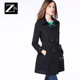 ZK欧美双排扣风衣女中长款薄款修身显瘦收腰外套女装2016春装新款