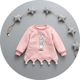 冬季新品1-2-3-4岁女童宝宝百搭加绒纯色打底T恤衫加厚套头卫衣