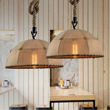 北欧宜家餐厅灯怀旧复古麻绳美式乡村吊灯 布艺创意餐厅卧室灯具