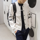 春季男士韩版青年修身立领棒球服太空棉印花外套夹克男薄款大码潮