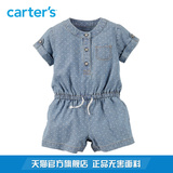 Carter's1件式牛仔蓝波点短袖连体衣连衣短裤全棉婴儿童装118G313