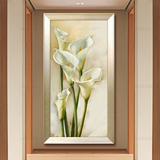雅创装饰画油画简约现代竖版玄关客厅走廊纯手绘花卉百合有框挂画