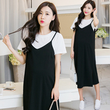 韩版新款孕妇装两件套棉质短袖T恤+修身吊带长裙夏季纯色连衣裙子
