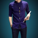 中国风男装唐装男棉麻上衣中式夏季短袖青年亚麻衬衫民族修身衬衣