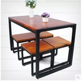 loft欧美式实木餐桌 复古做旧铁艺餐桌多功能 小户型餐桌椅组合