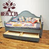 美式乡村纯实木沙发床实木双人床地中海风格可伸缩沙发床可定制