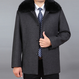 中年男士风衣中长款加厚风衣冬季外套中老年男装毛呢大衣獭兔毛领