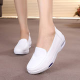 吧佰布气垫护士鞋白色坡跟舒适防滑减震真皮中跟浅口单鞋HP-113