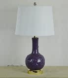 龙成飞跃灯饰中式现代蓝色紫色花纹浮雕陶瓷台灯客厅书房卧室灯具