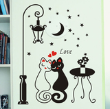 路灯下的爱情猫(2)特价情侣猫黑白猫咪 卡通可爱婚庆婚房装饰墙贴