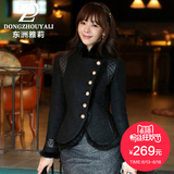 东洲雅莉2016冬装新款高领短款修身大码羊毛呢单排扣女外套 春