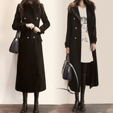 2015秋冬装新款修身显瘦欧美长款加厚黑色羊毛呢大衣呢子外套女装