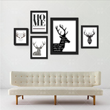 现代简约北欧装饰画客厅黑白挂画卧室创意组合照片墙壁有框画象鹿