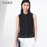 Amii[极简主义]2015夏新纯色双层拼接雪纺H型大码女无袖衬衫