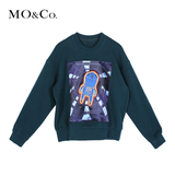 MO&Co.图案贴布刺绣圆领长袖休闲套头卫衣T恤MA154TST21 moco