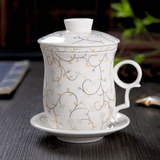 逸沁堂 特价 景德镇陶瓷骨质瓷水杯 带过滤带盖办公会议茶杯