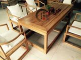 免漆老榆木茶桌餐桌办公桌书桌全实木家具现代中式餐桌椅组合茶桌