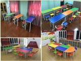 学校家具小学生培训桌幼儿园组合梯形桌美术桌彩色学生课桌椅