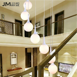 LED复式楼梯灯 长吊灯别墅创意圆球现代简约餐厅灯具客厅灯饰旋转