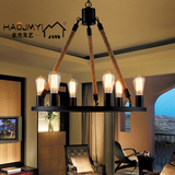 loft美式田园铁艺麻绳吊灯创意复古吧台卧室北欧客厅服装灯
