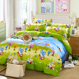 全棉卡通儿童三件套兔子被套床单人床上用品床笠绿色男童家纺女童