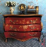 欧式古典美式乡村田园彩绘家具复古红三斗柜玄关柜储物柜收纳柜