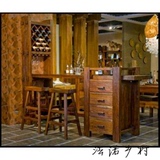 正品美式复古实木酒吧吧台 客厅玄关台简约红酒柜酒杯架子咖啡桌