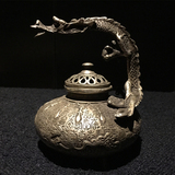 【已结缘】日本银制精雕龙镂空盖香炉 茶道具 和乐编号109