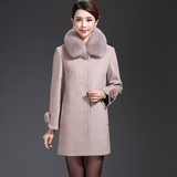 2015冬新款大码狐狸毛领毛呢外套中长款加厚羊绒大衣女妈妈装显瘦