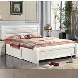 榆木床全实木床白色开放漆双人床1.51.8米简约现代高箱储物气压床