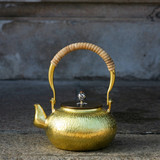 日式手工铜壶黄铜泡茶壶烧水壶纯铜煮茶壶圆肚平底提梁大铜壶拉丝