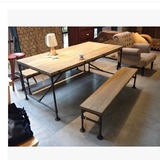 蝴蝶印象复古做旧长方形铁艺餐桌椅子水管个性办公实木咖啡桌