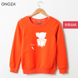 ONOZA2015冬季新款韩版加绒圆领卫衣女 小北极熊卡通印花时尚外套