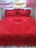 品牌床罩 高档蕾丝大红床盖床罩三件套欧式婚庆 奢华宫廷床裙床笠