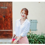 韩国直邮Cherrykoko官网正品代购 韩版POLO领单排扣长袖纯色衬衫
