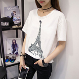 韩版新款铁塔短袖初高中学生T恤宽松上衣服装女个性韩范潮牌T恤