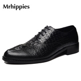Mrhippies 高档鳄鱼纹牛皮质 欧州轻奢侈品男鞋 黑色商务正装皮鞋