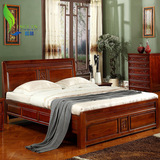 岭林  香樟木中式古典家具 清式古典花雕床 1.8米床 卧室家具W112