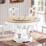 欧式实木餐桌美式圆形餐桌全实木餐台大理石台面带转盘餐台椅组合
