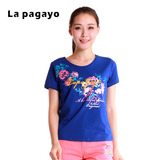La Pagayo春夏季女款休闲短袖t恤显瘦修身印花短款上衣女A3T1205A