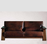 欧式复古LOFT工业风格实木沙发做旧实木沙发椅PU皮革仿古卡座沙发
